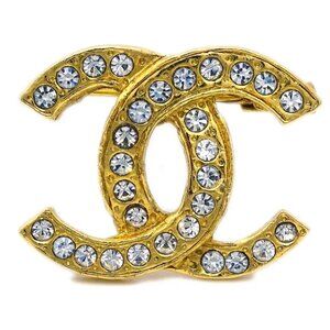 Chanel CC Brooch Pin Rhinestone Gold 173103